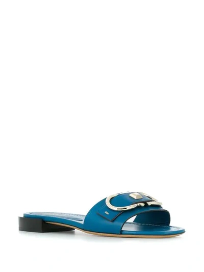 Ferragamo Gancini Slide Sandals In Blue