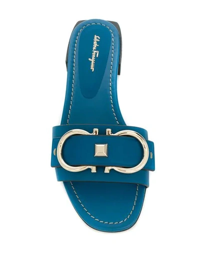 Ferragamo Gancini Slide Sandals In Blue