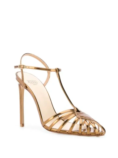 Shop Francesco Russo Pointed Strappy Pumps In Gold