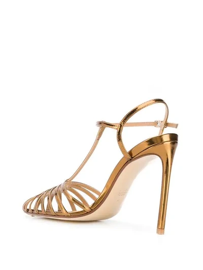 Francesco Russo Caged T-bar Metallic-leather Sandals In Gold