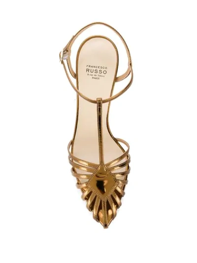 Francesco Russo Caged T-bar Metallic-leather Sandals In Gold