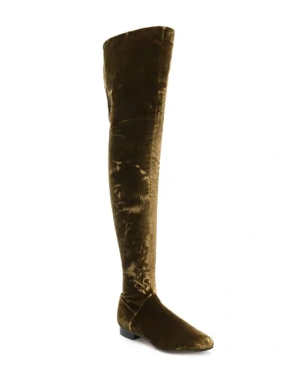 Shop Alberta Ferretti Velvet Over The Knee Boots In Brown