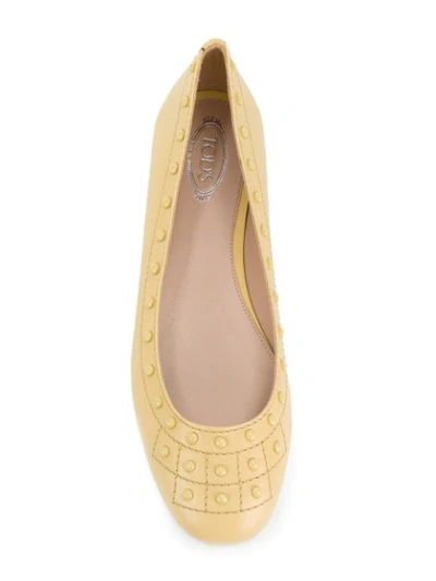 Shop Tod's Gommino Stud Ballerina Shoes In Yellow