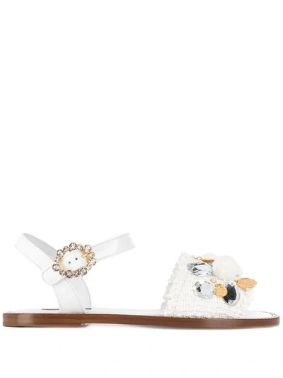 Shop Dolce & Gabbana Embellished Coin Sandals In White