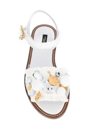 Shop Dolce & Gabbana Embellished Coin Sandals In White