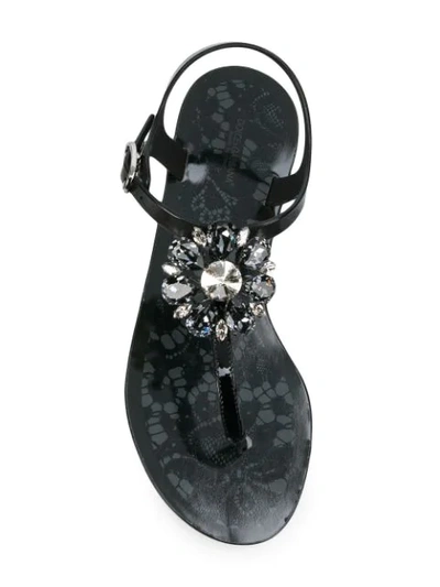 Shop Dolce & Gabbana Crystal Flower Sandals In Black