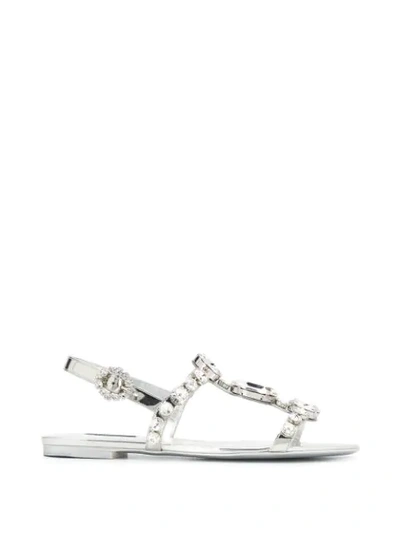 Shop Dolce & Gabbana Crystal Embellished Sandals In Silver