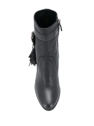 TOD'S FRINGED BUCKLE ANKLE BOOTS - 黑色