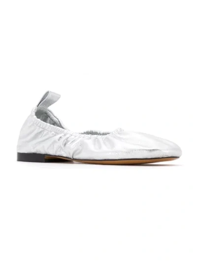 Studio Chofakian Leather Elasticated Pumps In Silver