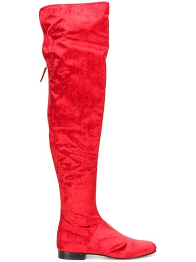 Shop Alberta Ferretti Velvet Over-the-knee Boots In Red