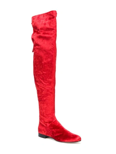 Shop Alberta Ferretti Velvet Over-the-knee Boots In Red