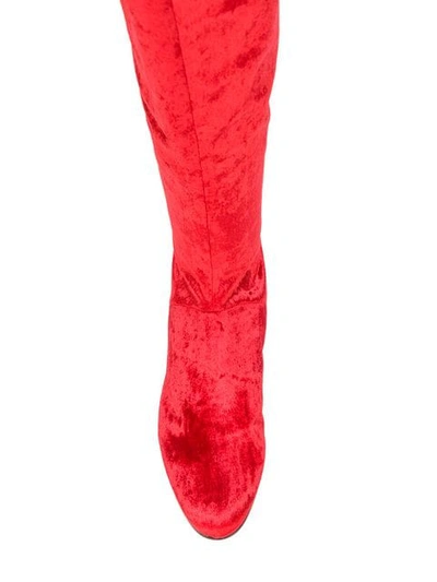 Shop Alberta Ferretti Velvet Over-the-knee Boots In Red