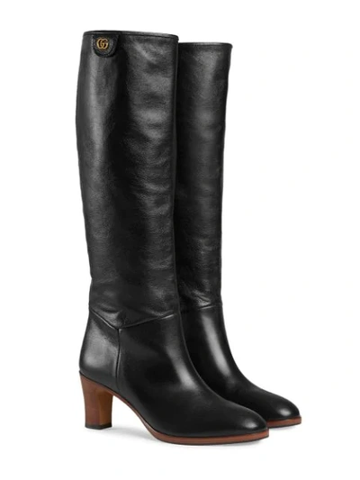 Shop Gucci Leather Mid-heel Boot In Black