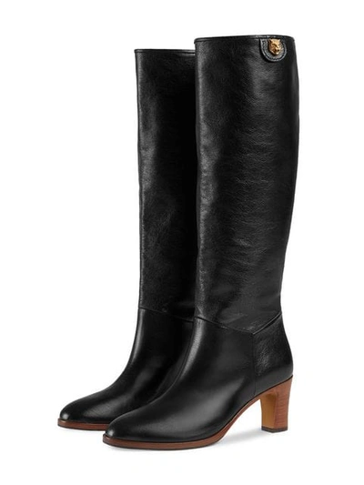 Shop Gucci Leather Mid-heel Boot In Black