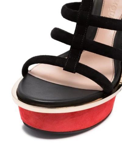 Shop Alexander Mcqueen Black, Red And Gold Metallic Contrast 135 Suede Leather Wedge Sandals