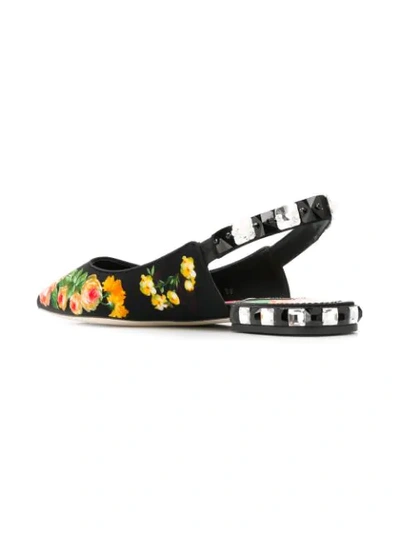 Shop Dolce & Gabbana Flower Print Flat Sandals In Black