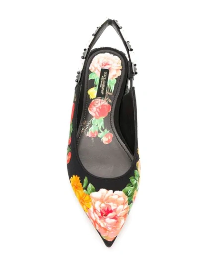Shop Dolce & Gabbana Flower Print Flat Sandals In Black