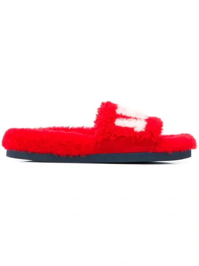 Shop Mr & Mrs Italy Shearling Slide Sandals In Red