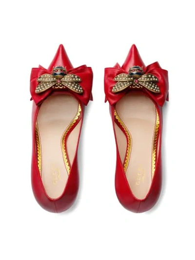 Shop Gucci Leather Mid-heel Pump With Bow In Red