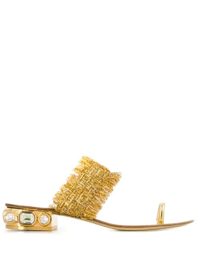 Shop Casadei Lurex Gemstone Sandals - Gold