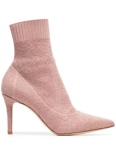 Shop Gianvito Rossi Pink Fiona 85 Bouclé Stretch Fabric Ankle Booties In Neutrals