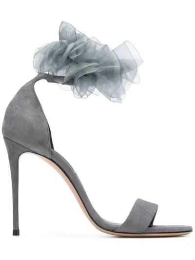 Shop Casadei Ruffle Embellishment Sandals - Grey