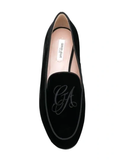 Shop Giorgio Armani Classic Velvet Loafers In Black