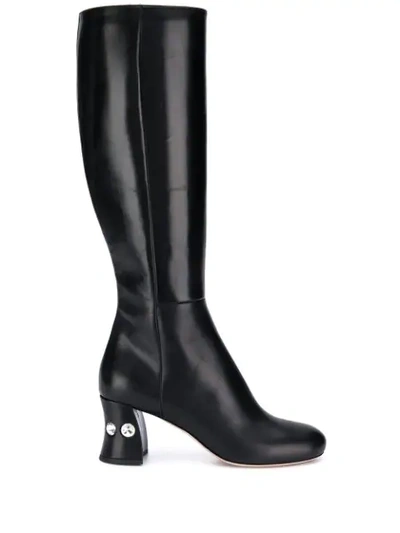Shop Miu Miu Crystal Embellished Knee-length Boots In Black