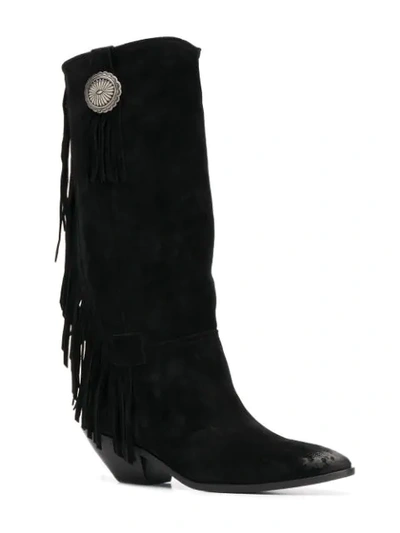 Shop Saint Laurent Fringe Trim Boots In Black
