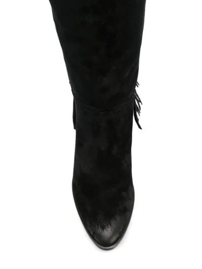 Shop Saint Laurent Fringe Trim Boots In Black