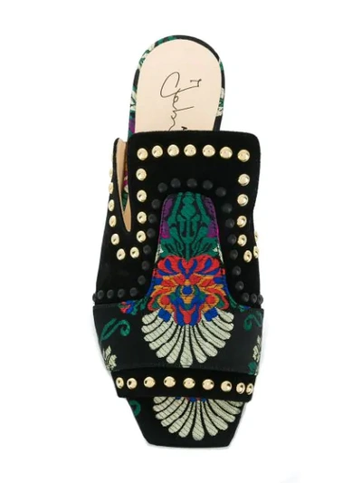 Shop Fabi Floral Embroidered Sandals In Black