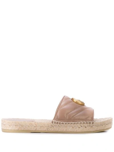 GUCCI LEATHER ESPADRILLE SANDAL - 大地色