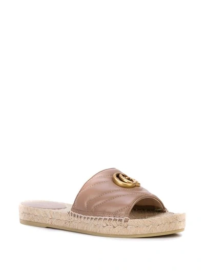 GUCCI LEATHER ESPADRILLE SANDAL - 大地色