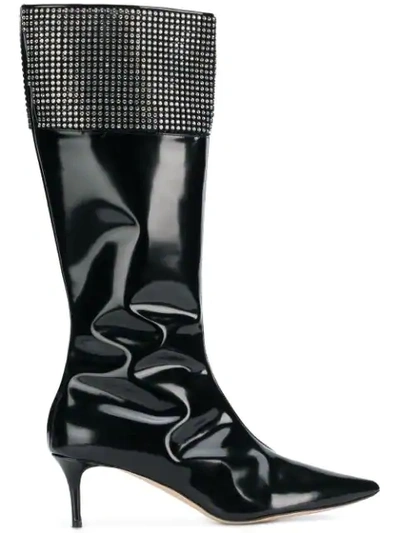 Shop Christopher Kane Crystal Mesh High Boot In Black