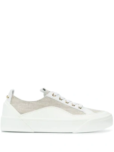 Shop Jimmy Choo Lace-up Panelled Sneakers In White
