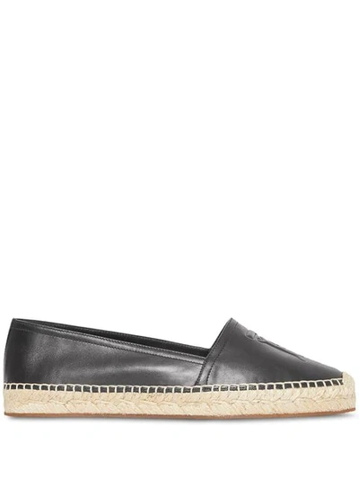 Shop Burberry Monogram Motif Leather Espadrilles In Black