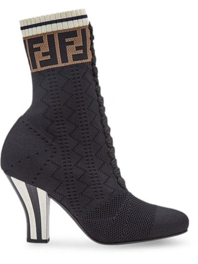 Shop Fendi Logo Sock Boots In F13rh-black Tab Black Mari