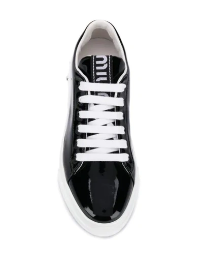 Shop Miu Miu Crystal Embellished Lace Up Trainers In Black