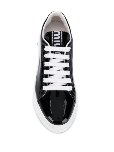 MIU MIU CRYSTAL EMBELLISHED LACE UP TRAINERS - 黑色