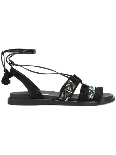 Shop Tosca Blu Rhinestone Embellished Ankle Tie Sandals In Black