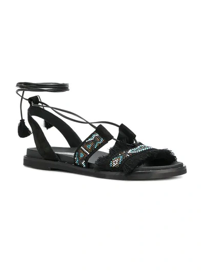 Shop Tosca Blu Rhinestone Embellished Ankle Tie Sandals In Black