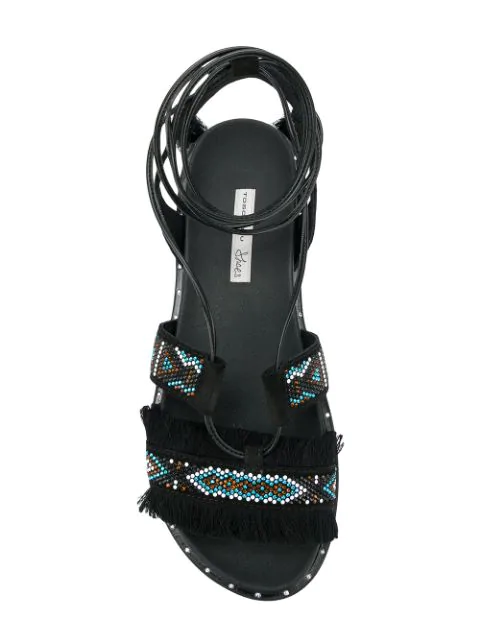 Tosca Blu Rhinestone Embellished Ankle Tie Sandals In Black | ModeSens