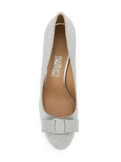 Shop Ferragamo Glitter Vara Bow Pumps In Silver