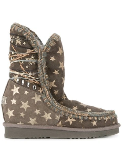 Shop Mou Eskimo Star Wedge Boots - Brown