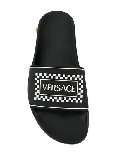 Shop Versace Logo Pool Slides In Black