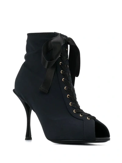 Shop Dolce & Gabbana Lace-up Peep Toe Sandal Boots In Black