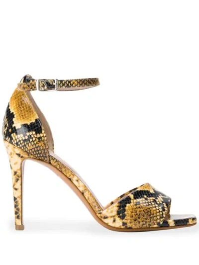 Shop Albano Snakeskin Print Sandals In Yellow
