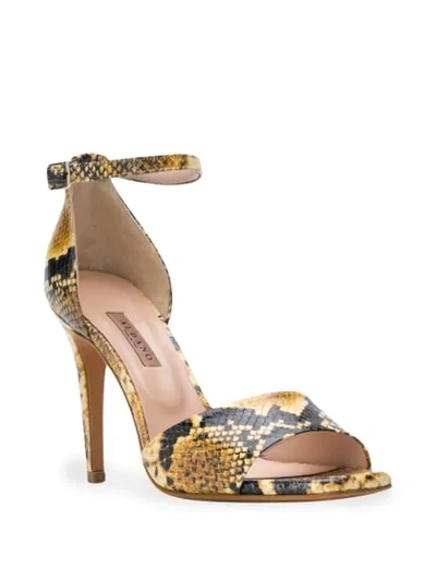 Shop Albano Snakeskin Print Sandals In Yellow