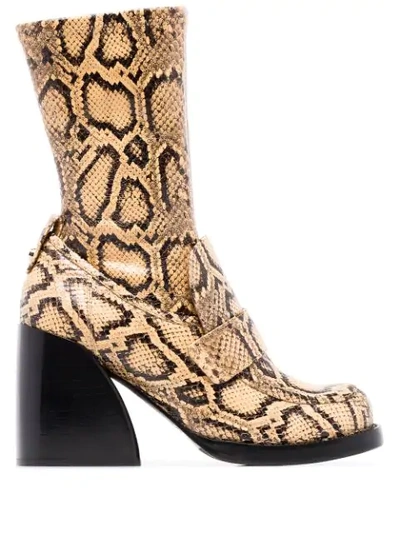 Shop Chloé Adelie 90mm Snake-effect Boots In Wheat Yellow