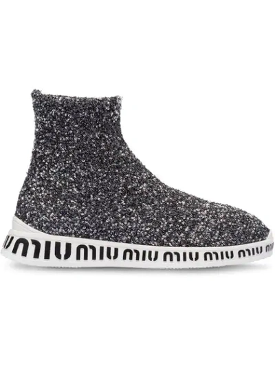 Shop Miu Miu Sequin Ankle Sneakers - Black